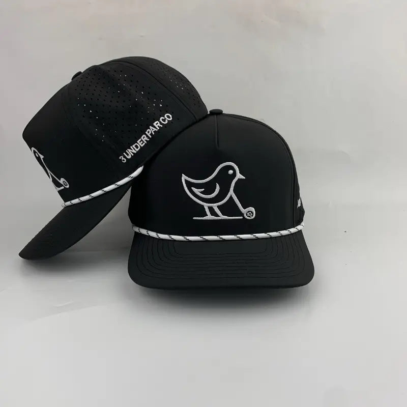 3 under Par Co "Tap in Bird" Edition Golf Hat - Black with Perforated Design and White Trim