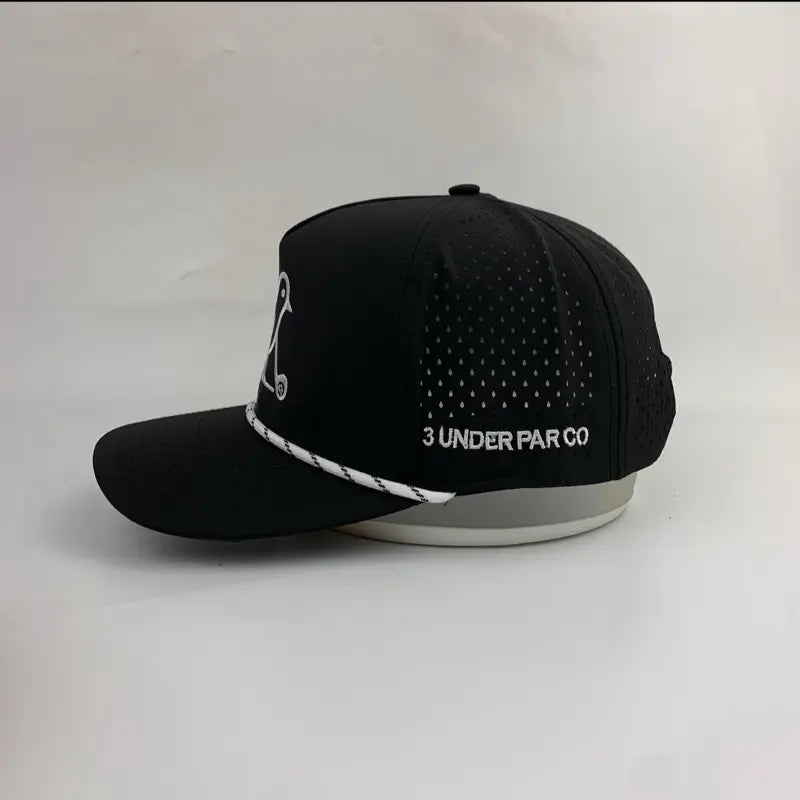 3 under Par Co "Tap in Bird" Edition Golf Hat - Black with Perforated Design and White Trim