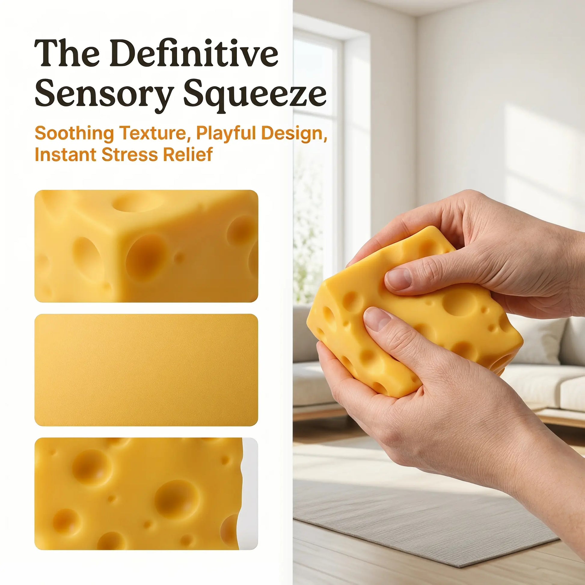 Jumbo Cheese Squishy Stress Ball, Slow Rising Sensory Fidget Toy for Anxiety Relief. Soft Cheese Shaped Stress Relief Toy, Cute Funny Desk Toy for Kids & Adults, Non-Toxic
