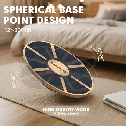 Soulyis Wooden Balance Board, Used for Core Stability Training, 360-Degree Rotation, Non-Slip, Rehabilitation Training, and Balance Training. Outdoorfun Summervibes