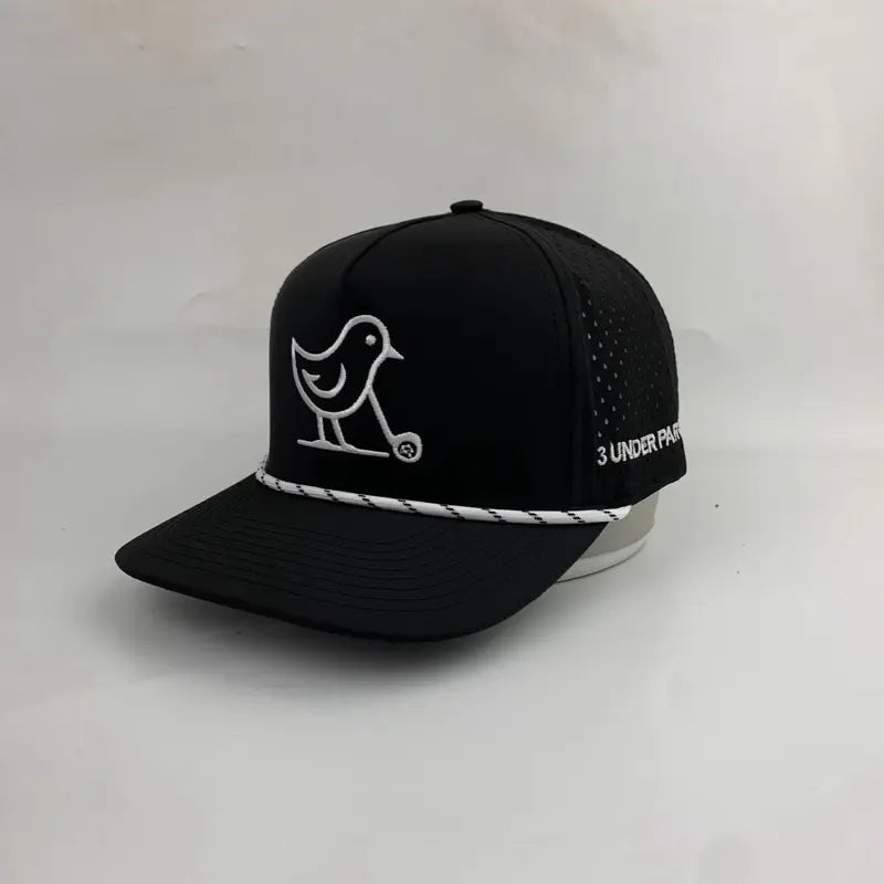 3 under Par Co "Tap in Bird" Edition Golf Hat - Black with Perforated Design and White Trim