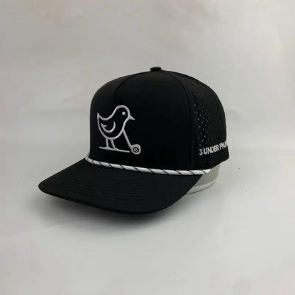 3 under Par Co "Tap in Bird" Edition Golf Hat - Black with Perforated Design and White Trim