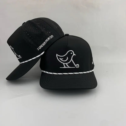 3 under Par Co "Tap in Bird" Edition Golf Hat - Black with Perforated Design and White Trim